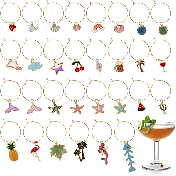 SUNNYCLUE 18 Marqueurs Verre à Vin – 18 Styles Drôles & Colorés En Alliage Émail, Identificateurs De Verres Pour Fêtes & Dîners