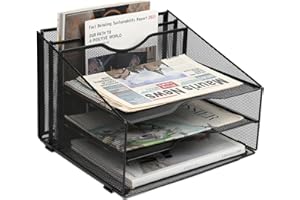 JEBELE 5 Compartimentos Organizador Archivador A4 Ahorra Espacio, Bandeja Documentos para Oficina y Hogar, Clasificador Papel Mantiene Orden, Metal, Negro