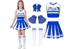 Luckyou Vestito Cheerleader Bambina Costume da Cheerleader Ragazze con Pompoms Calze Vestito Carnevale Bambina per Halloween Giornata Sportiva