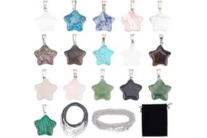 SUNNYCLUE 16 Styles Set di Ciondoli In Pietra A Stella Set di Ciondoli In Pietra Mista con Cristalli di Energia Naturale Ciondoli con Pietre Preziose Chakra Quarzo Rosa Occhio di Tigre con Catene
