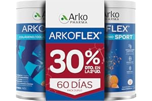 Arkopharma Arkoflex Sport Colágeno Hidrolizado tipo I y II Pack 60 Días, Sabor Naranja, Articulaciones, Huesos y Músculos, Ácido hialurónico, Blanco, 390 g (Paquete de 2)