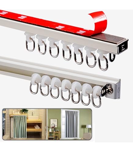 DECOMELODY Gardinenstangenhalter Selbstklebend - 2 Stück, Deckenmontage Ohne Bohren