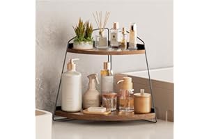 Puricon Corner Bathroom Counter Organizer, 2-Tier Wood Countertop Bathroom Sink Corner Shelf, Vanity Corner Counter Rack for Bathroom Dresser Kitchen -Brown