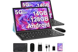GOODTEL 2025 Tablet 10 Pollici 14GB RAM+128GB ROM (1TB TF), Android Octa-Core, 5G + 2.4G WiFi, Bluetooth 5.0, GPS, 8000mAh, GMS Certified, 8MP+5MP, Tablet PC con Custodia, Tastiera e Mouse, Blu