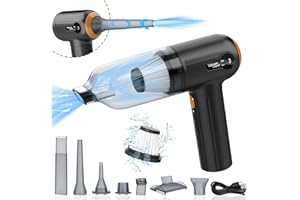 Tiazhan Aspirapolvere manuale, 15000 Pa, potente aspirapolvere a mano, 4 in 1, leggero soffiatore di polvere e aspirapolvere, display a LED, mini aspirapolvere ricaricabile USB, per auto (Nero)