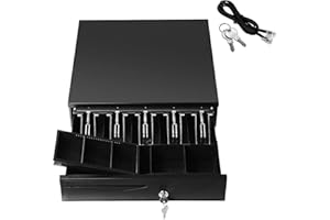 DICN Electronic Cash Drawer with RJ11 Interface 12V Key Lock 16 inch 5 Bills 5 Coins - 3 Coin Tray Removable, for POS Printer Receipt Cash Register (40.5 x 42 x 10cm)