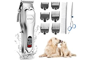 kitsky Dog Clippers, Dog Grooming kit, Professional for Thick Coats/Heavy Hair,Dog Shaver, Low Noise Rechargeable Cordless Pet Shaver for Dogs Pets and Animals, Dog Trimmer for Grooming, Black