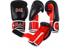 MAR INTERNATIONAL MAR | Boxing Gloves Muay Thai MMA Kickboxing Cow Hide Leather Men Women Kids Adult Gloves Pro Training Sparring Heavy Punching Bag Mitts Workout for Training 4,6,8,10,12,14,16,18, 20 & 24 Oz