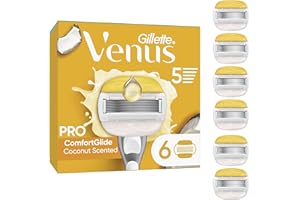 Gillette Venus Pro ComfortGlide Women’s Razor Blade Refills, Coconut Scent with Olay Moisture Bars, Pack of 6 Replacement Razor Cartridges
