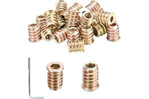 jwtyu 45 Pièces Insert Fileté Bois M6 x 10 mm écrous à visser insert bois M6 Manchons à visser M6 galvanisés Avec clé à six pans creux Pour panneaux de fibres, contreplaqué et meubles en bois