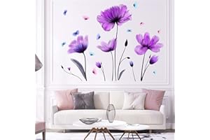 Wajade Wall Stickers Purple Flower Wall Stickers for Bedroom Butterflies Tulip Wall Decals Removable Self-Adhesive Wall Stickers & Murals for Living Rooms Hallway