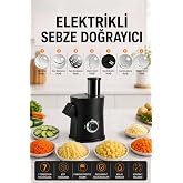 ROBO Elektrikli Sebze Meyve Doğrayıcı &ndash; 8 mm K&uuml;p Doğrama, 7 Kesim Aparatı, 65 mm Geniş Besleme Siyah
