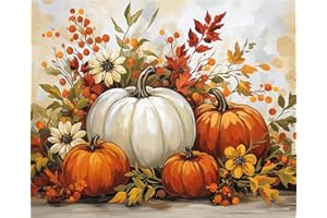 NEWENMO Pumpkins Halloween Paint by Numbers for Adults,Paint by Numbers Kits 40x50cm,Autumn Flowers and Leaves Painting by Number,Digital Oil Painting,DIY Drawing Paintwork for Halloween Home Decor