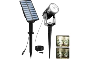 T-SUNUS Spot Solaire Exterieur, Lampe Solaire Extérieu Jardin Puissante Etanche IP65 Lumière Solaire Extérieure Auto ON/Off Eclairage Exterieur Solaire pour Jardin Allée Terrasse Blanc
