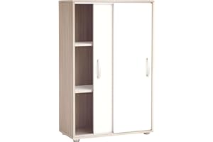 MIROYTENGO Mobile ausiliario Miroyengo con due ante scorrevoli in bianco e rovere 68x33x106 cm