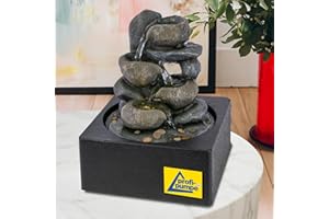 AMUR Zimmerbrunnen Brunnen Zierbrunnen Springbrunnen Brunnen Wasserfall Wasserspiel, Terrasse, Balkon Sehr Dekorativ (230V - Zimmerbrunnen FELSEN-Spiel mit LED-Licht)