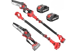 Avhrit 2 en 1 Mini Motosierra y Podadora de Pértiga, Avhrit Motosierra Telescópica de 8 Pulgadas, Sistema de Lubricación, Cabezal Inclinable de 120°, Altura de Trabajo de 16 FT