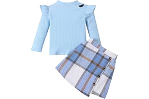 QIRAOXY 2 Piezas Conjuntos para Niñas Otoño Primavera Ropa Niña Costura de Ojos Top de Manga Larga + Traje de Media Falda de Leopardo,para Niñas de 1 a 6 Años