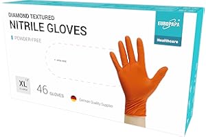 EUROPAPA® 46 PCS Extra Thick Nitrile Gloves Diamond-Grip Heavy Duty Mechanics Disposable Gloves, in Black and Orange, Powder-Free, Latex-Free (Orange, XL)