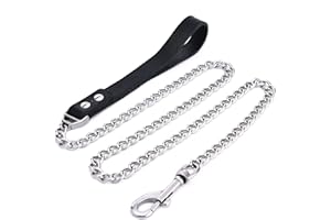 YOTHIWAD Hundeleine aus Metall,Starke Schwerlast kaubeständig Hundeleine Langlebiger Edelstahl,Komfortabler Griff aus echtem Leder,Gehtrainingsleine für mittel groß Hunde(120cm)