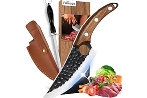 Fumupe Cuchillo de Cocina Profesional Multiusos, Cuchillo Para Deshuesar con Afilador y Estuche con Funda de Cuero para cocina, barbacoa, excursión, con caja de regalo