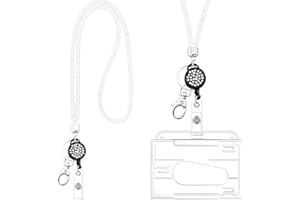 FRIENDA Collar de Cordón de Cristal con Tarjetero Transparente y Llavero, Cordón de Cristal de Diamantes de Imitación Brillante Soportes de Insignias Transparentes y Correa de Cuello (Blanco)