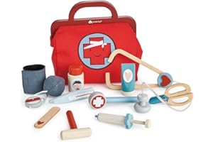 Tender Leaf Toys - Borsa da medico in legno per giocare a finta medica per i bambini con il gioco di ruolo e lo sviluppo di apprendimento precoce