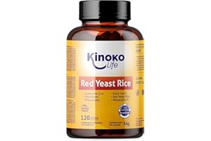 KINOKO LIFE Levure de Riz Rouge Fermentée - 120 Gélules avec Monacoline K, Coenzyme Q10, Policosanol, Ail Noir, Octacosanol, Vegan, Sans Stéarate