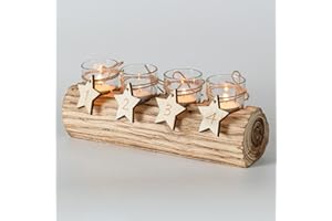 ‎ROMADEDI Romadedi Adventskranz Holz Länglich Kerzenhalter：mit 4 Glas Kerzenständer Adventszahlen für 4 Kerzen Modern Adventskerzenhalter für Adventsgesteck Weihnachten Wohnzimmer Deko Adventsdeko, 38cm Lang