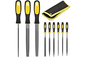 FZENeast Feilen Set, 9tlg Hochwertiges Profi Kohlenstoffstahl Feilen Satz mit Aufbewahrungstasche, Flachfeile/Halbrundfeile/Rundfeile und 6pcs Nadelfeilen für Holz Metall und Holzbearbeitung