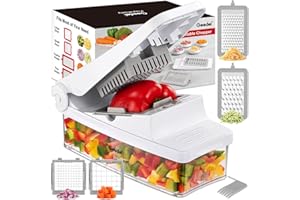 Geedel Vegetable Chopper, 4 in 1 Mandoline Vegetable Slicer, Food Onion Salad Chopper Vegetable Cutter Potato Cutter, Veg Chopper and Dicer Vegetable Slicer Julienne Slicer (White)