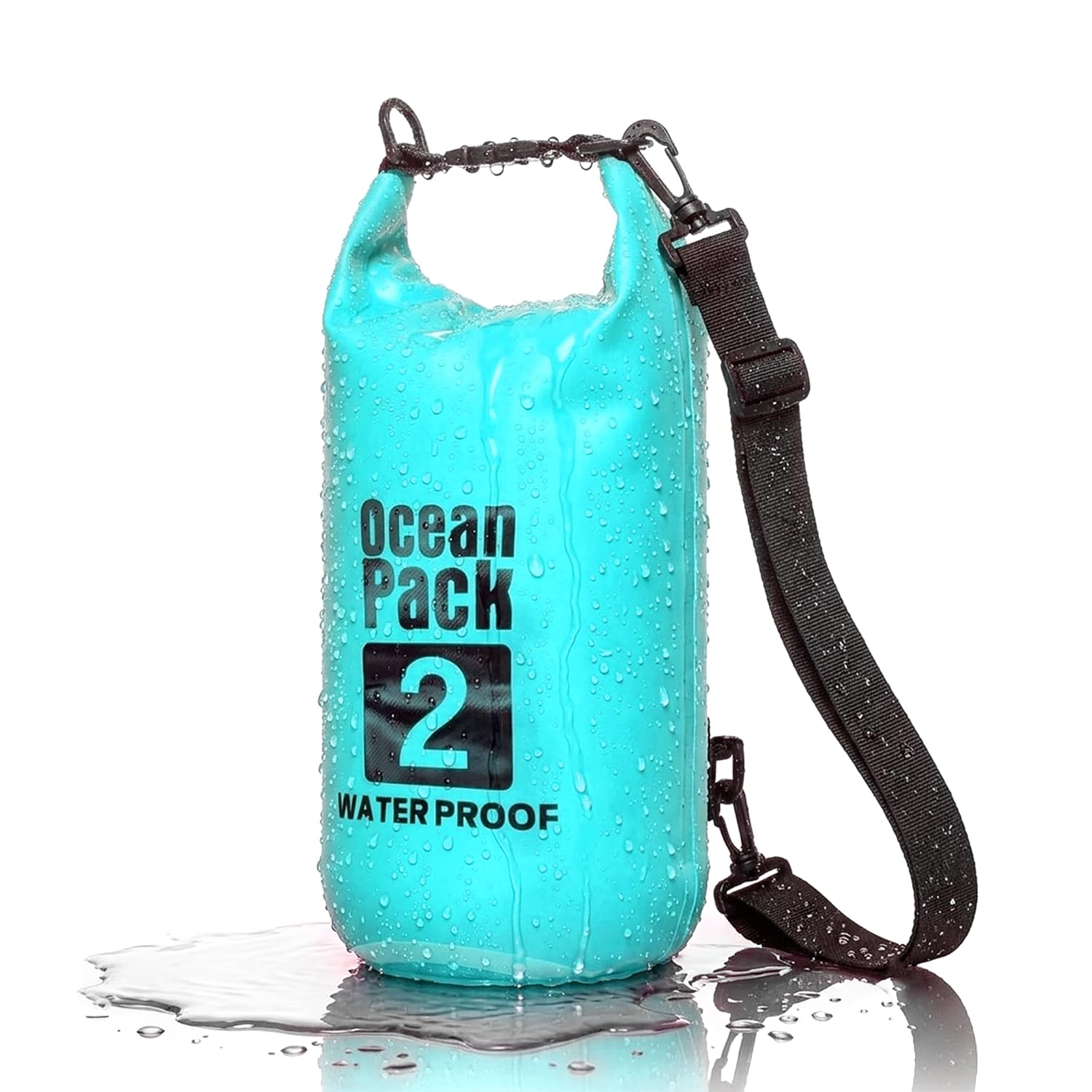 Dry Bag, Borsa Sacca Zaino Impermeabile Waterproof, chiusura a rotolo e tracolla, custodia impermeabile per cellulare e marsupio per Mare Barca Pesca Rafting Spiaggia Sport Acquatici (Light Blue, 2l)