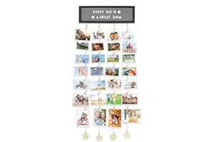 Icona Bay Wall Hanging Picture Frame Collage (15x5, Black), Large Family Wall Photo Gallery w/Letter Board, Alphabet & Clips, Multiple Pictures Wall Decor Hanging Display