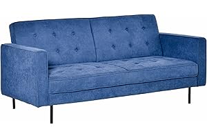 HOMCOM Divano Letto 3 Posti a 1 Piazza in Tessuto e Gambe in Metallo, Divanoletto con Schienale Reclinabile su 3 Livelli, Blu