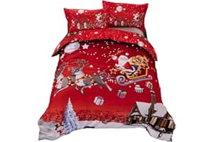 SHAMDON HOME COLLECTION Copripiumini Babbo Natale, set di biancheria da letto Decorazione natalizia per interni, regali per Natale,King(220x240 cm)