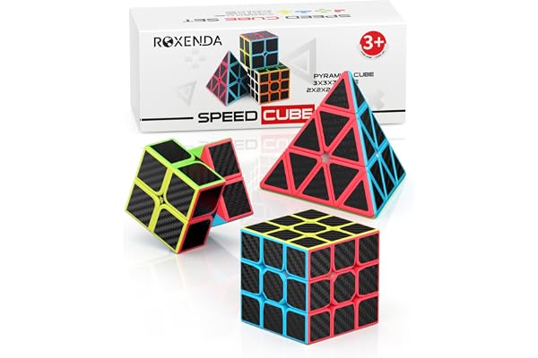 ROXENDA Speed Cube Set, Cube de Vitesse 2x2 3x3 Pyramid Cube Magique Fibre de Carbone