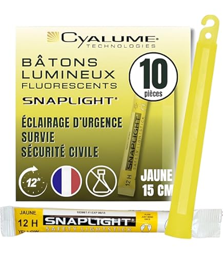 LC Industries ChemLight 6 Pouces JAUNE – Boîte De 10 Bâtons Lumineux Qualité Militaire L22