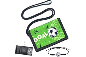 SwirlColor Portfele dziecięce dla chłopców, nowość piłka nożna torebka na szyję dziecięca torebka z bransoletką piłkarską potrójnie składany portfel chłopięcy z kieszonką na monety etui na karty smycz