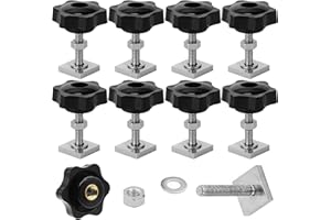 DAIRYCOF 8 sets T-Nut Nutensteine M6x35mm,20x20x4mm Nutensteine Dachträger inkl. Sterngriffmuttern & Unterlegscheiben – kompatibel mit Dachträger, Relingträger, Fahrradträger & Schiene (8, M6×35mm)