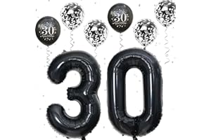 GOVPY 30th Birthday Decorations Men, 30th Birthday Party Decorations with Giant Foil Number 30 Balloon Birthday Print Confetti Latex Balloons Metallic Black Balloons for Women 30th Birthday Balloons Decor