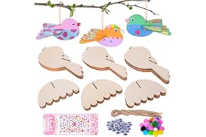 Herefun 3D Vögel Bemalen Ostern, 15 Stk Vögel Holzbastelsets für Kinder, Kreative Kunst & Bastelbedarf Set, Osterdeko Holz Anhänger Idee für Jungen und Mädchen