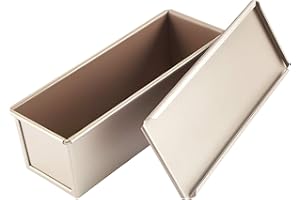 CHEFMADE Moule à Pain Pullman avec lèvre, Boîte à Pain Plat Rectangle antiadhésive de capacité de pâte de 0.66Lb pour la Cuisson au Four 2.8" x 8.1"x 2.8" (Or Champagne)