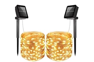 LiyuanQ Solar String Lights Outdoor, Upgraded 2 Pack 120 LED Solar Fairy Lights 39ft 8 Modes Waterproof Outdoor Garden Light Copper Wire Lighting for Wedding Patio Yard (Warm White)[Energy Class A+++]