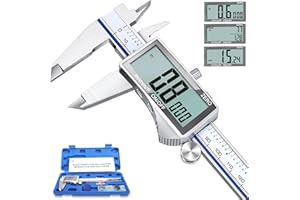 Kynup Digital Caliper, 150mm Electronic Caliper Measuring Tool, Stainless Steel Vernier Caliper with mm/Inch/Fraction Conversion, Splash Resistant, Large Font, Large LCD Screen, 6''
