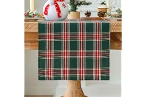 Jayusaror Tischläufer Weihnachten Grün Rot Kariert Modern Plaid Schottischen Tartan Weihnachts Kurz Läufer Tisch Klein Tischdecke Rustikaler Christmas Table Runner für Hochzeit Party Deko 40x140 cm