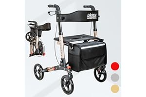 Lösch Reha Tabas Mobility Rollator I Indoor & Outdoor Rollator Foldable and Lightweight with PU Tyres & Seat Option I Height-Adjustable Travel Walker with Bag & Stick Holder I Walking Aid in Champagne