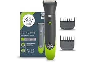 Veet Men Intimate Trimmer TOTAL PRO, Rasoio elettrico uomo corpo e parti intime, 1 testina per zona intima e corpo e 2 pettini guida, Rifinitura precisa, Cordless
