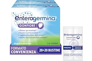 Enterogermina Gonfiore, Fermenti Lattici Probiotici, Prebiotici per Adulti - Integratori con Enzimi Digestivi ed Estratti Vegetali contro Pancia Gonfia e Gonfiore Addominale (40 Bustine )
