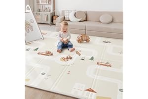 BG-BABYGO Baby Play Mat for Floor - Foldable Baby Play Mats for Newborn and Toddlers Waterproof and Soft, Tummy Time Mat Design for Crawling and Learning (Beige, 120x120x1 CM)