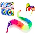 D.A.Y. Republic 2 Rainbow Magic Twisty Wiggly Worms - Fuzzy Toys Plush Stress Relief Fidget Fiddle Toys (2pk Rainbow Coloured)